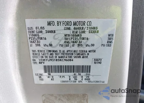 2005 Ford Escape Xlt from USA, damaged, VIN 1FMYU93185KC96084